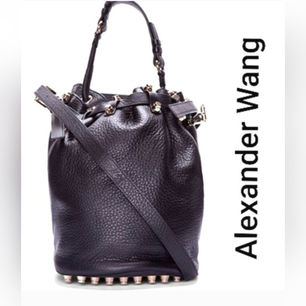 Alexander Wang Diego Bucket Bag in Black Pebble Leather & Rosegold Hardware